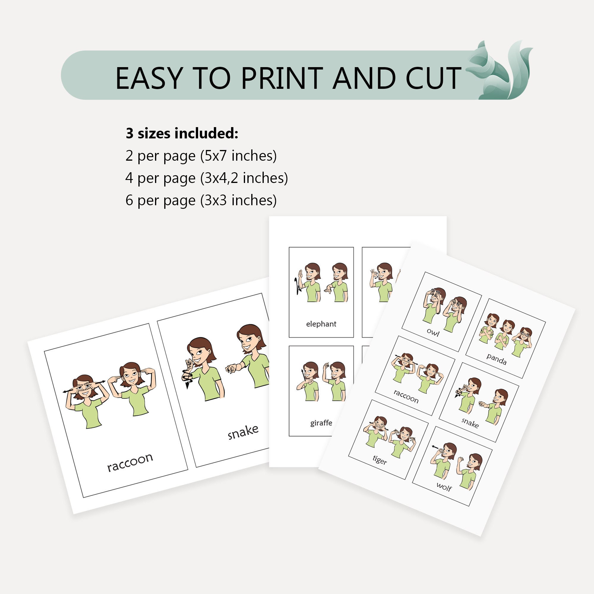 Wild Animals Sign Language Flash Cards, American Sign Language Animals ...