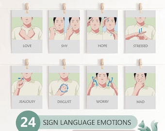 ASL Feelings Flashcards, Emotions Learning Cards (Digital Download)