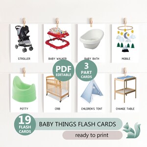 BABY THINGS Images réelles - 19 cartes flash imprimables, tableaux Montessori et tout-petits, cartes en 3 parties, enseignement à domicile PDF Download