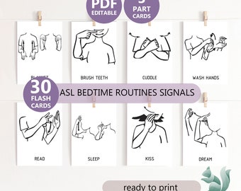 ASL Bedtime Routine Flashcards, Montessori & Toddler (Digital Download)