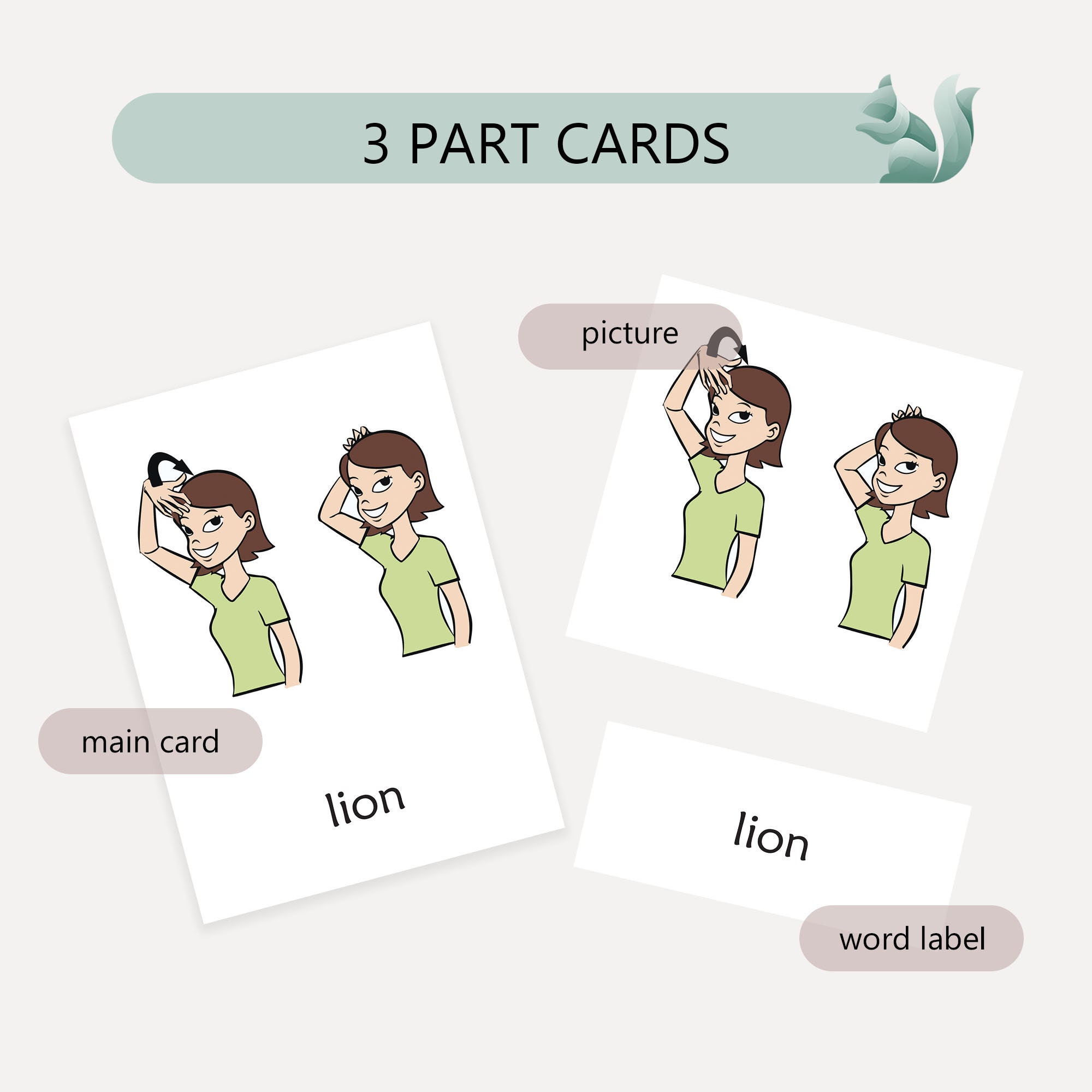 Wild Animals Sign Language Flash Cards, American Sign Language Animals ...