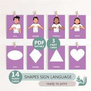 SHAPES in Baby Sign Language, Sign Language Shapes Flashcards, American Sign Language Shapes Flashcards, Montessori and Toddler, ASL Shapes
