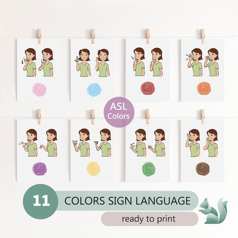 American Sign Language Colors Flashcards Educational ASL Colors Cards American Sign Language Colors Flashcards Educational ASL Colors Cards