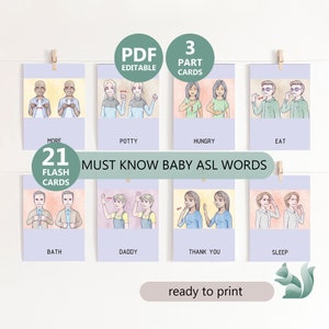 Baby Zeichensprache Signale, Amerikanische Zeichensprache Baby Wörter Karteikarten, Therapie Büro Dekor, Sonderpädagogik, Montessori 3 Teilige Karten