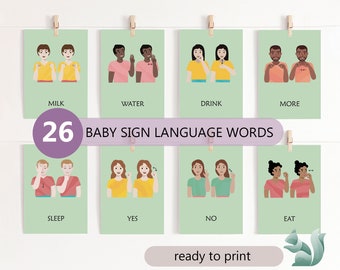 Tarjetas didácticas de lenguaje de señas para bebés, tabla de palabras en ASL para bebés (descarga digital)