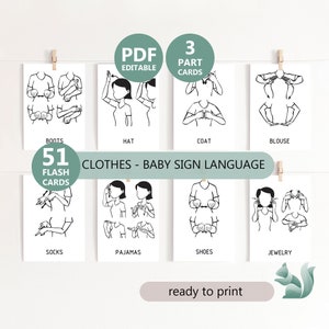 ASL Kleidung und & Accessoires Flashkarten, Babygebärdensprache Kleidung Flash Karten, ASL Montessori und Kleinkind, Sonderschulung Handzeichen