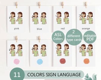 Editable ASL Colors Flashcards, Montessori Learning (Digital Download)