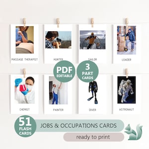 JOBS & OCCUPATIONS Flash Cards, Jobs Flash Cards, Occupations Flashcards, Montessori and Toddler, Pre-school Homescholling, Three Part Cards