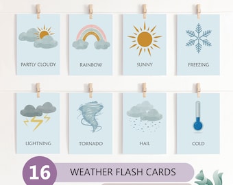 Weather Flashcards, Montessori Homeschool Learning (Digital Download)