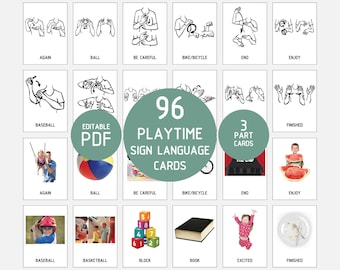 PLAYTIME Sign Language Flash Cards, American Sign Language Playtime Flashcards,  Special Education, Baby Sign Words, ASL Montessori Toddler