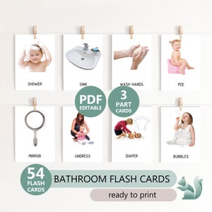 Routine BAGNO Flahcard con immagini reali - 54 Flash Card per il bagno, Carte Montessori, Risorse per l'insegnante, Carte di riconoscimento, Carte in 3 parti