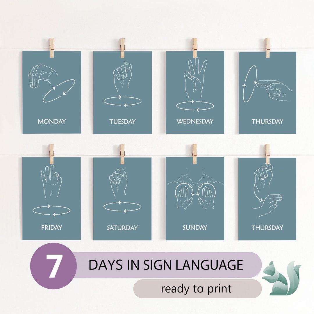 Sign Language Days of the Week, American Sign Language Days Flashcards ...