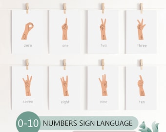 ASL Numbers Flashcards 0-10, American Sign Language Cards (Digital Download)