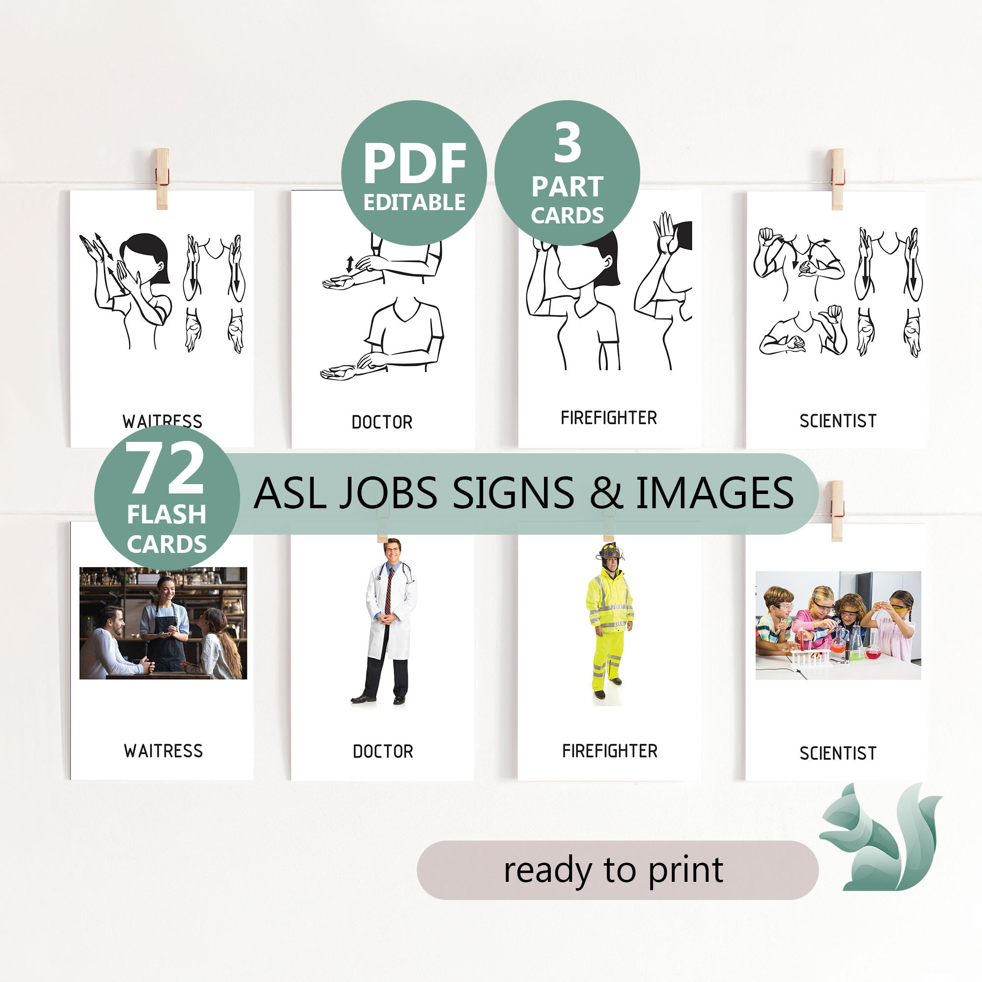 ASL Jobs Flashcards, Professions & Occupations, Sign Language (Digital Download)