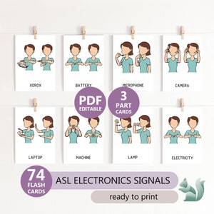 ASL ELECTRONIC DEVICES Sign Language Baby Words, American Sign Language Electronics Flashcards, Baby Sign Flash Cards, Montessori Toddler