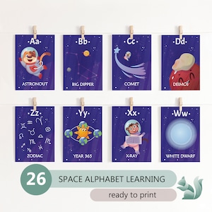 Tarjetas didácticas del alfabeto, Tarjetas didácticas del espacio ABC para niños, Montessori y niños pequeños, Recurso de aprendizaje preescolar, Tarjetas didácticas para la educación en el hogar, Tarjetas de 3 partes