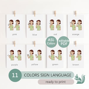 Colors Flashcards in American Sign Language, Educational ASL Colors Cards, Montessori Materials and Toddler in ASL learning