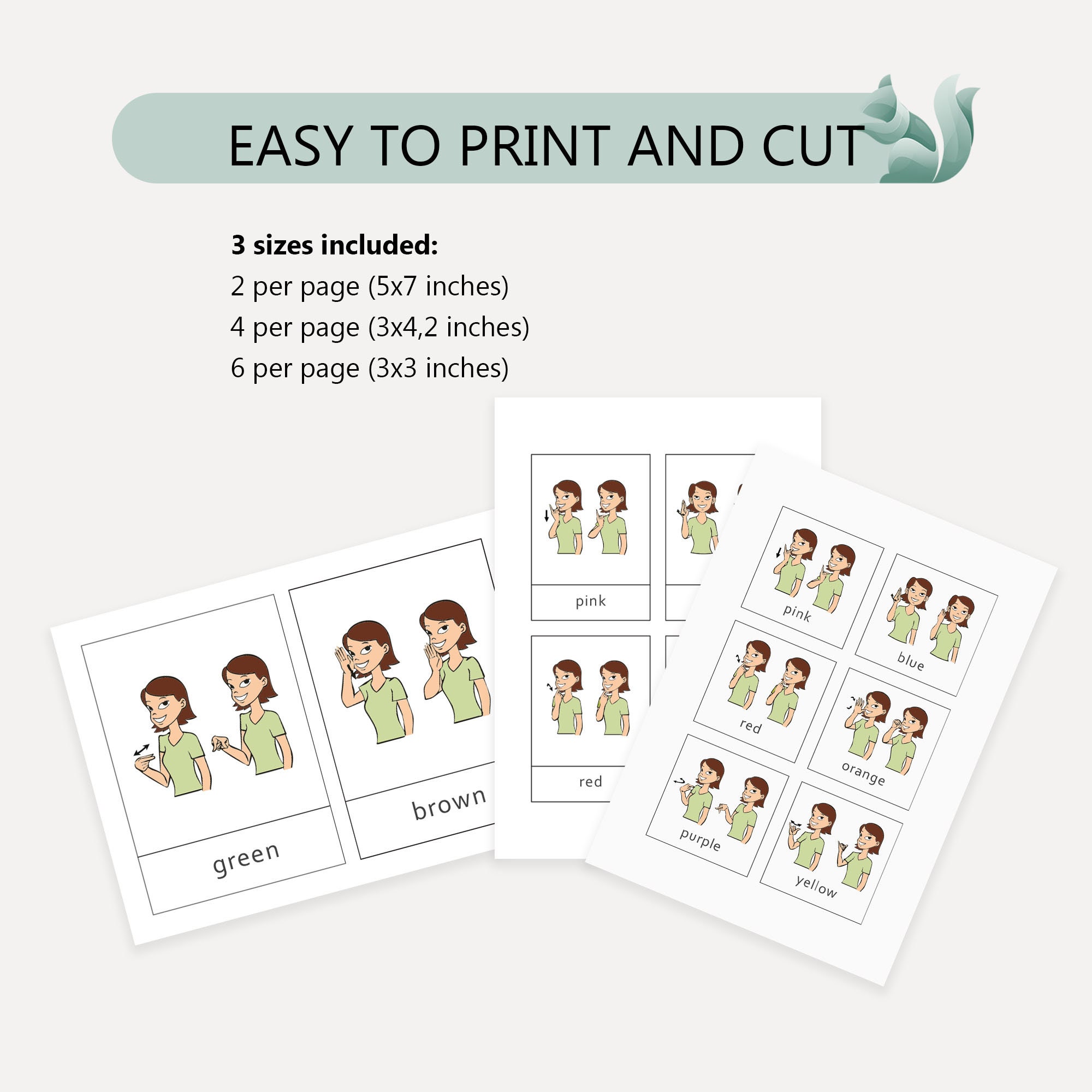 Colors Flashcards in American Sign Language, Educational ASL Colors