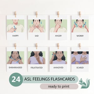 Flashcard sulle emozioni ASL, carte sui sentimenti della lingua dei segni americana, decorazioni per l'ufficio terapeutico, grafico delle emozioni, materiali Montessori e per bambini