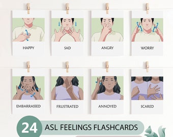 ASL Emotion Flashcards, Sign Language Feelings (Digital Download)