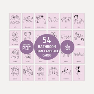 BADEZIMMER Zeichensprache Karteikarten, Amerikanische Gebärdensprache Gute-Nacht-Wörter, Montessori und Kleinkind, Sonderpädagogik, ASL Mentossorri Metarial
