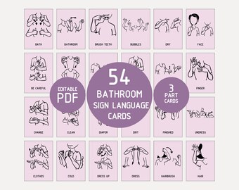 Bathroom ASL Flashcards, Montessori Learning (Digital Download)