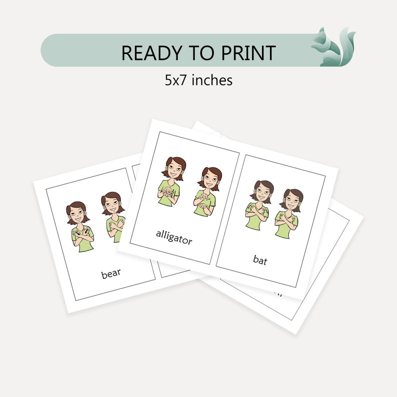 Wild Animals Sign Language Flash Cards, American Sign Language Animals ...