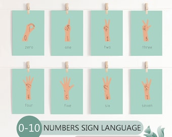 ASL Numbers Flashcards 0-10, Montessori Learning (Digital Download)