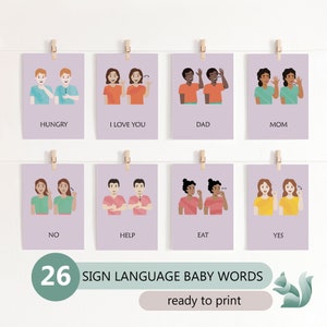 Parole della lingua dei segni per bambini, grafico delle parole per bambini della lingua dei segni americana, arredamento per ufficio terapeutico, educazione speciale, carte in 3 parti