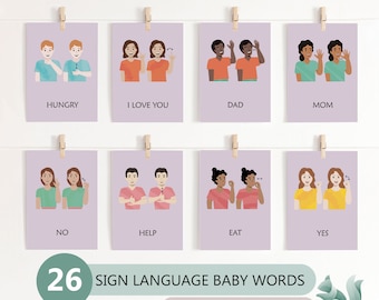 Baby Sign Language Words, American Sign Language Baby Words Chart, Therapy Office Decor,  Special Education, 3 Part Cards