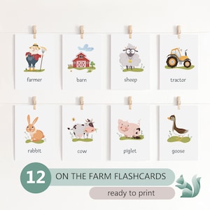 Animals Flashcards, Farm Flash Cards, Montessori and Toddler, Preschool Homeschooling, Toddler Education, Animals Flash Cards