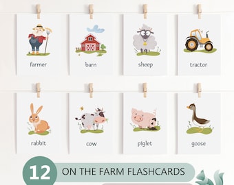 Animals Flashcards, Farm Flash Cards, Montessori and Toddler, Preschool Homeschooling, Toddler Education, Animals Flash Cards
