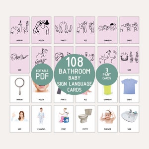 Baby-Gebärdensprache Bahroom Routinen Wörter, amerikanische Zeichensprache Baby Words Chart, Therapie Bürodekor, ASL Sonderpädagogik, 3-teilige Karte