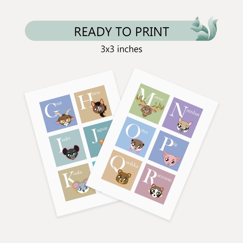 ABC Printable Animal Alphabet Flashcards Kids Animal Etsy