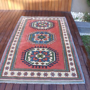 Turkish Rug, Geometric Pattern, Area Rug, Anatolian Carpet, Decorative Rug, Vintage Turkish Carpet, 4x6ft, 122x195cm, Home Decor Rug