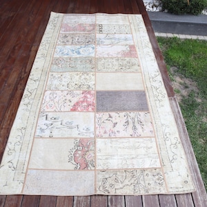 3.7x7.9 ft Rug, Turkish Vintage Rug, White Wool Rug