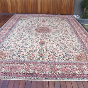 Vintage Turkish Rug, Oversize Anatolian Carpet 10x15ft, Handwoven Traditional Floor Decor, Beige Bohemian Area Rug, Outdoor Turkish Art