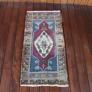 Vintage türkische Teppich, 44 x 90 cm, Handgewebter Anatolischer Teppich, Kleiner Teppich, Handgewebter Anatolischer Teppich, Boho Deko, Wollteppich