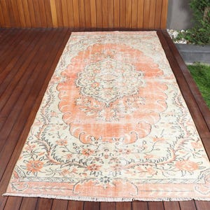 Vintage Turkish Rug, Distressed Rug, 4.4x9.9 ft Orange Rug, Bedroom Rug, Large Rug, Bohemian Rug, Retro Rug, Wool Carpet, Salon Rug