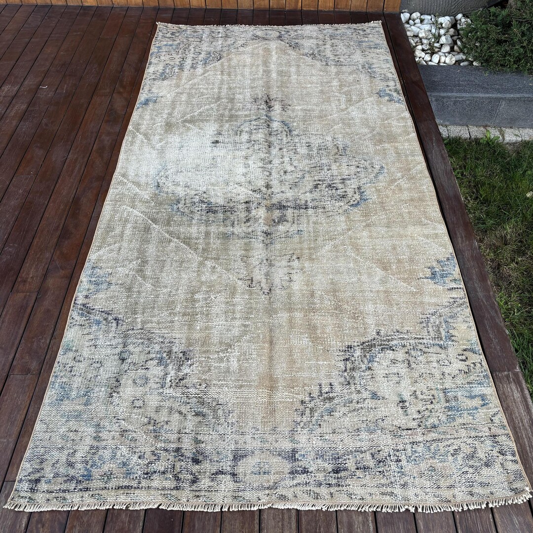 Turkish Patchwork Rugs Turkish Oushak Rug 4.1x8.4 Ft (126x256 Cm), Gray Patchwork Vintage Rug ...