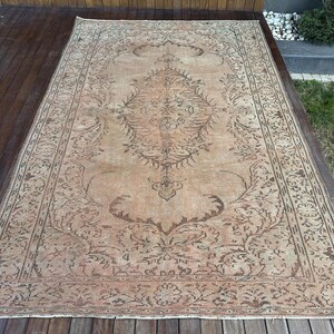 Vintage Rug, 6x10 Large Rugs, Turkish Rug, Antique Oushak Rug, Rugs For Bedroom, 5.9x9.1 ft Brown Rug, Modern Minimalist Wool Rug,
