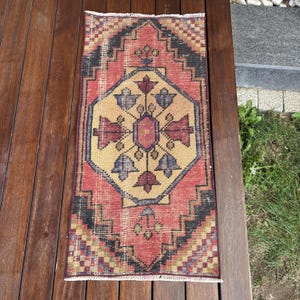 2x3 Small Rugs, Vintage Rug, Turkish Rug, Oushak Rug, Rugs For Bathroom, 1.4x2.9 ft Orange Rug, Vintage Turkish Rug, Modern Door Mat Rug,