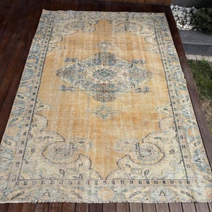 6x8 Large Rugs, Vintage Rug, Turkish Rug, Muted Anatolian Rug, Rugs For Salon, 5.4x7.9 ft Brown Rug, Colorful Area Rug, Large Oushak Rug,