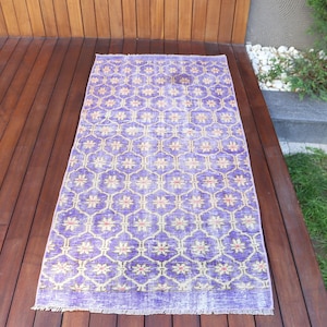 Vintage Turkish Rug, Anatolian Floral Rug, Accent Rugs, 3x6ft Purple Rug, Bedroom Decor, 85x174cm Entryway Rug, Boho Home Decor