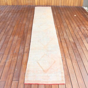 Vintage Rug, 2x11 ft Runner, Turkish Hallway Rug, Antique Anatolian, 56x326cm, Faded Oushak Rug, Rustic Decor Carpet, Entryway Runner Rug