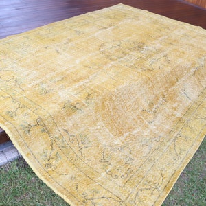Large Rug Vintage Turkish Overdyed Oushak Rugs for Dining Roon 7.2x9.6 ...