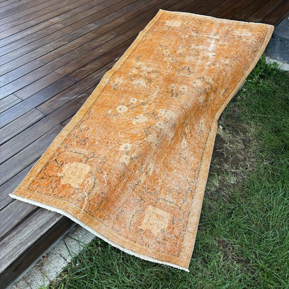 Vintage Turkish Rug, Small 2.6x5.6 Ft (80x171 Cm) Rug, Orange