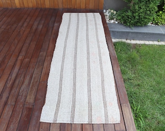 Vintage Runner Kilim, Turkish Kilim, Striped Oushak Rug, Hallway Rugs, 2x8ft Beige Kilim, 70x235cm Handmade Rug, Antique Turkish Runner