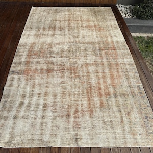 Vintage Rug, 6x10 Large Rug, Turkish Rug, Faded Oushak Rug, Rugs For Dining Room, 5.6x9.2 ft Brown Rug, Vintage Turkish Rug, Large Wool Rug,