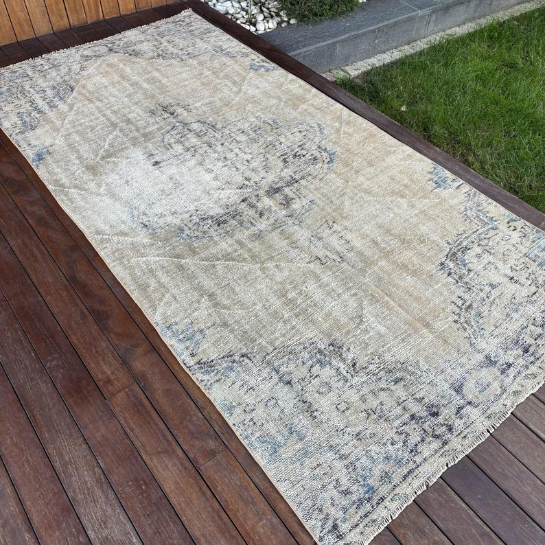 Turkish Patchwork Rugs Turkish Oushak Rug 4.1x8.4 Ft (126x256 Cm), Gray Patchwork Vintage Rug ...